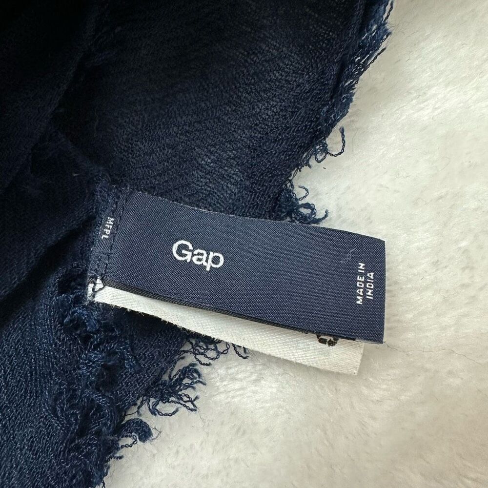 Gap Womens‎ Navy Blue White Star Print Viscose Wool Blend Frayed Edge Scarf - Picture 3 of 7